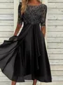Sophisticated A-line Scoop 1/2 Sleeves Appliques Lace Tea-Length Chiffon Mother of the Bride Dress