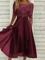 Sophisticated A-line Scoop 1/2 Sleeves Appliques Lace Tea-Length Chiffon Mother of the Bride Dress