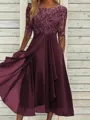 Sophisticated A-line Scoop 1/2 Sleeves Appliques Lace Tea-Length Chiffon Mother of the Bride Dress