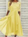 Sophisticated A-line Scoop 1/2 Sleeves Appliques Lace Tea-Length Chiffon Mother of the Bride Dress