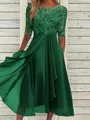 Sophisticated A-line Scoop 1/2 Sleeves Appliques Lace Tea-Length Chiffon Mother of the Bride Dress