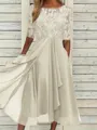 Sophisticated A-line Scoop 1/2 Sleeves Appliques Lace Tea-Length Chiffon Mother of the Bride Dress