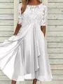 Sophisticated A-line Scoop 1/2 Sleeves Appliques Lace Tea-Length Chiffon Mother of the Bride Dress
