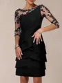 Impeccable Sheath Scoop 3/4 Sleeves Appliques Lace Knee-Length Chiffon Mother Of The Bride Dress