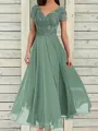Statuesque A-Line V-Neck Short Sleeves Chiffon Ankle-Length Mother Of The Bride Dress With Ruffles