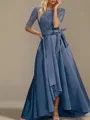 Tasteful A-Line Bateau 1/2 Sleeves Asymmetrical Satin Mother Of The Bride Dress