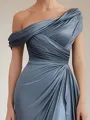 Glamorous Sheath Pleated Floor-Length Satin Chiffon Corset Mother of the Bride Dress