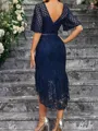 Elegant Sheath Scoop 1/2 Sleeves Asymmetrical Lace Corset Mother of the Bride Dress