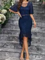 Elegant Sheath Scoop 1/2 Sleeves Asymmetrical Lace Corset Mother of the Bride Dress