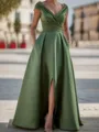 Stunning A-line V-Neck Pleated Floor-Length Satin Corset Mother of the Bride Dress