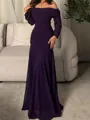 Graceful Sheath Off-the-Shoulder Long Sleeves Pleated Floor-Length Chiffon Corset Mother of the Bride Dress