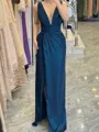 Enchanting Sheath V-Neck Pleated Floor-Length Silk Like Satin Corset Mother of the Bride Dress