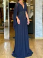 Gorgeous A-line V-Neck Long Sleeves Beading Floor-Length Chiffon Corset Mother of the Bride Dress