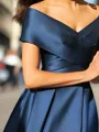 Luxurious A-line Off-the-Shoulder Pleated Tea-Length Satin Corset Mother of the Bride Dress