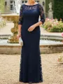 Striking Sheath Scoop 3/4 Sleeves Floor-Length Lace Mother of the Bride Dress