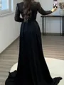Sophisticated Sheath V-Neck Long Sleeves Pleated Sweep Train Stretch Crepe Mother of the Bride Dress