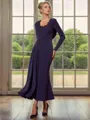 Chic Sheath Sweetheart Long Sleeves Appliques Lace Ankle-Length Stretch Crepe Corset Mother of the Bride Dress