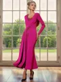Chic Sheath Sweetheart Long Sleeves Appliques Lace Ankle-Length Stretch Crepe Corset Mother of the Bride Dress