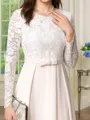 Timeless A-Line Scoop Long Sleeves Ruffles Tea-Length Stretch Crepe Mother of the Bride Dress