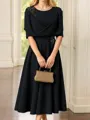 Glamorous A-Line Scoop 1/2 Sleeves Ruffles Tea-Length Mother of the Bride Dress