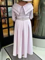 Gorgeous A-Line V-Neck 3/4 Sleeves Ruffles Ankle-Length Stretch Crepe Mother of the Bride Dress