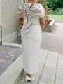 Unique Sheath V-Neck Short Sleeves Bow Ankle-Length Stretch Crepe Mother of the Bride Dress