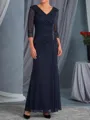 Sophisticated Sheath V-Neck Pleated Floor-Length Chiffon Mother of the Bride Dress