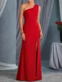 Graceful Sheath One-Shoulder Pleated Floor-Length Stretch Crepe Corset Mother of the Bride Dress