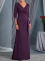 Timeless Sheath V-Neck Pleated Floor-Length Stretch Crepe Mother of the Bride Dress