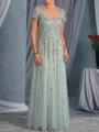 Stunning A-Line V-Neck Appliques Lace Floor-Length Tulle Mother of the Bride Dress