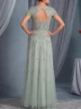 Stunning A-Line V-Neck Appliques Lace Floor-Length Tulle Mother of the Bride Dress