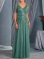 Polished A-Line V-Neck Sequin Floor-Length Tulle Mother of the Bride Dress
