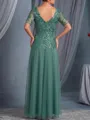 Polished A-Line V-Neck Sequin Floor-Length Tulle Mother of the Bride Dress