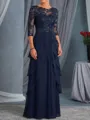 Rhythmic A-Line Scoop Appliques Lace Floor-Length Chiffon Mother of the Bride Dress