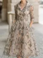 Elegant A-Line V-Neck 1/2 Sleeves Pleated Tea-Length Mother of the Bride Dress