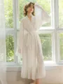 V-neck Long Sleeves Ankle-Length Lace Robe