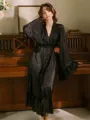 V-neck Long Sleeves Ankle-Length Lace Robe