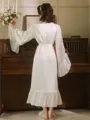 V-neck Long Sleeves Ankle-Length Lace Robe
