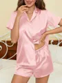 V-neck Short Sleeves Short/Mini Ruffles 2-Piece Set