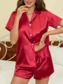 V-neck Short Sleeves Short/Mini Ruffles 2-Piece Set