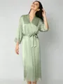 V-neck Long Sleeves Ankle-Length Lace Robe