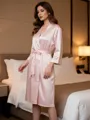 V-neck Long Sleeves Knee-Length Sash Robe