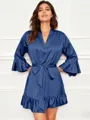 V-neck Long Sleeves Short/Mini Ruffle Robe