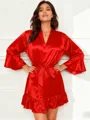V-neck Long Sleeves Short/Mini Ruffle Robe