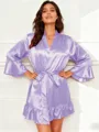 V-neck Long Sleeves Short/Mini Ruffle Robe