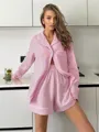 V-neck Long Sleeves Short/Mini Cotton Contrast Hand-piped