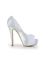 Women's Satin Stiletto Heel Peep Toe Platform White Wedding Shoes With Rhinestone