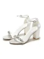 Women's Satin With Rhinestone Peep Toe Chunky Heel Wedding Shoes