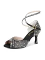 Women's Satin Peep Toe With Rhinestone Stiletto Heel Shoes