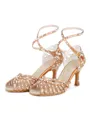 Women's Satin Peep Toe With Rhinestone Stiletto Heel Shoes